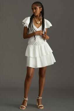 Anthropologie Ruffled White Mini Dress- New Medium